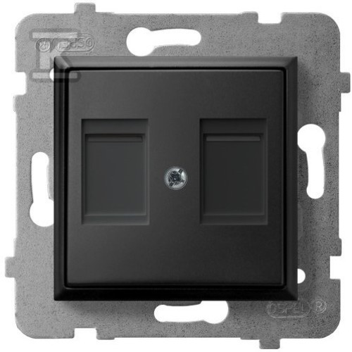 Dubbele contactdoosbehuizing met Keystone-sluiter, recht, zwart metallic ARIA GPK-2UP/P/33