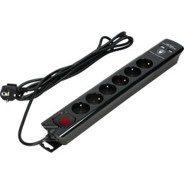 Overspanningsbeveiliging, 6 stopcontacten 2P+Z, kabel 3x1,0mm, lengte 3m, zwart, 10A/230 VAC, met overspanningsbeveiliging - type 3, 2xUSB 2.1A lader, wit OR-AE-13163/B/3M