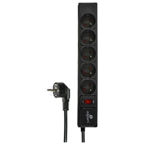 Beschermstrip met schakelaar, 5 stopcontacten, zwart, 1,5 m FMP6115