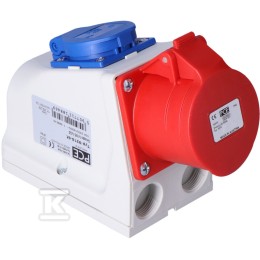 Combi-stopcontact CEE 16A 400V 3P+Z+N + 230V met pin, bedraad IP44 9215-6F.